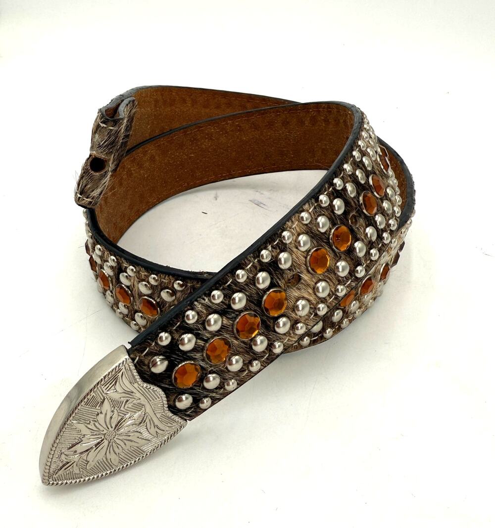 DDD 3D Calf Hair Bling Studded Amber Rhinestone Western Belt Size 34